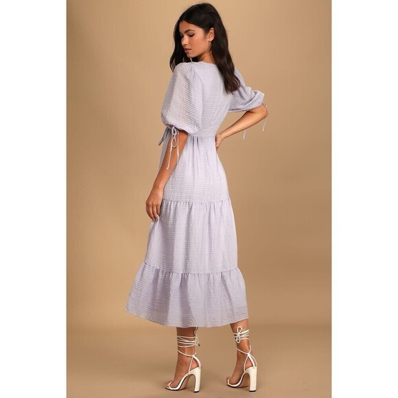 Lulus Women's Capture Your Heart Lavender Tiered Puff Sleeve Midi Dress Size XL - Picture 2 of 7